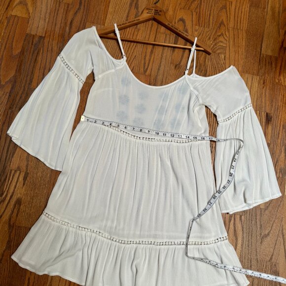 White embroidered Dress Cold Shoulder Countryfest Large Boho Festival rodeo - Picture 3 of 13